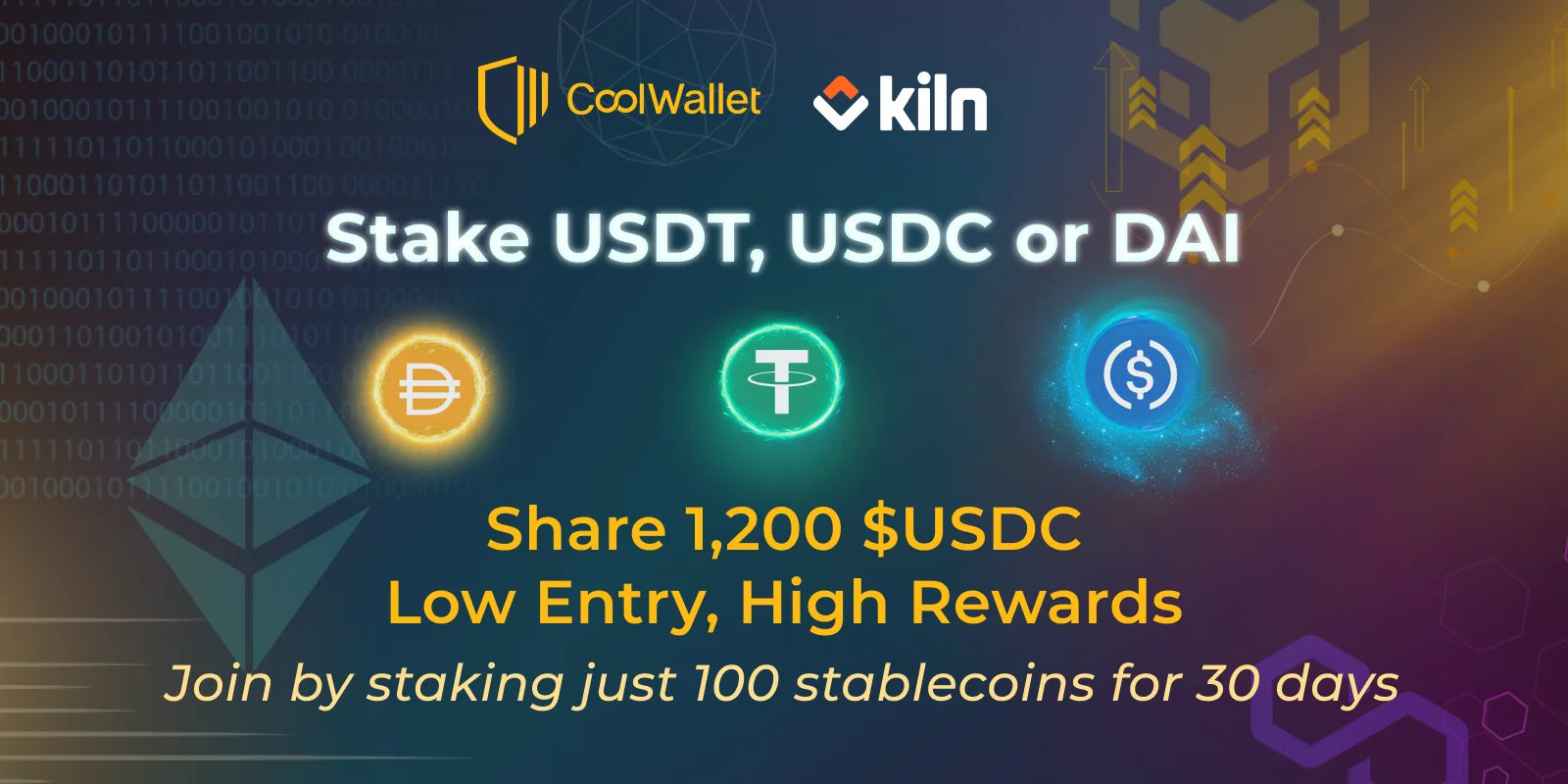 Stake USDT, USDC or DAI. Share 1,200 $USDC. – CoolWallet